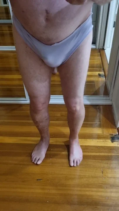 Tiny satin panties and little cock