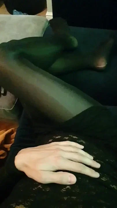 Just quickly slipped on a stretchy black lace dress and shiny tights slowly