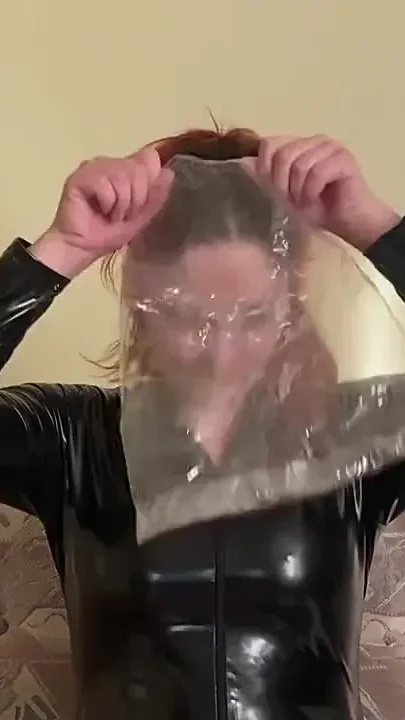 Plastic Sleeve in Latex Breathplay and Clit Orgasm