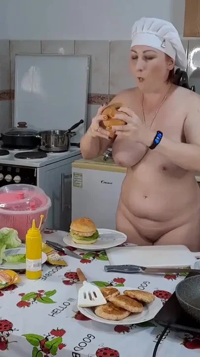 Behind the Scenes Eating Burgers Naked in my Kitchen Clip 1