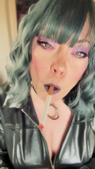 BBW Mistress Tina Snua In Leather & Gloves Smokes 2 Cork Cigarettes - Gloved