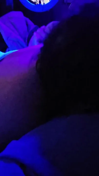 Naked sucking cock under black light got mouthful Clip 1