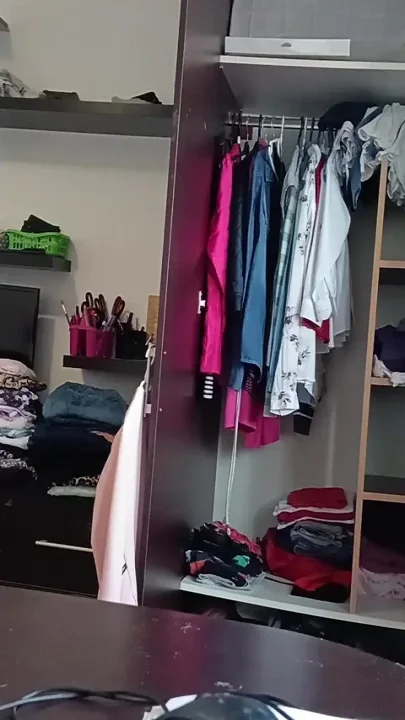 Amateur Woman Has Fun Trying on Clothes and Cutting Them