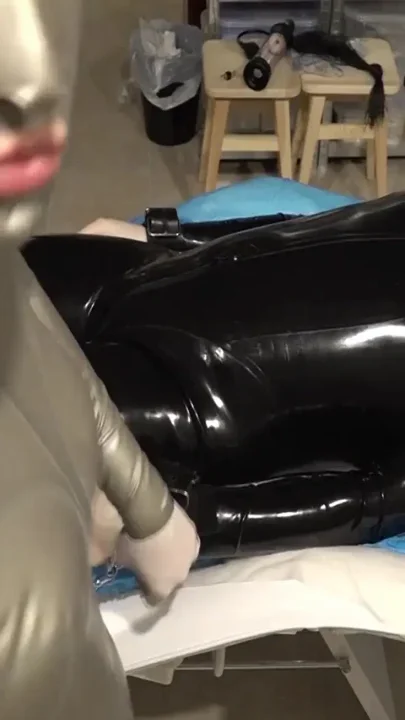 Latex Danielle ruined urinal pissing with masturbation her slave