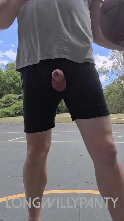 Straight uncut guy with cock out flashing at basketball courts