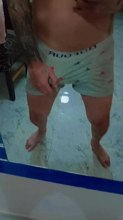 Delicious brunette caresses his huge penis for you