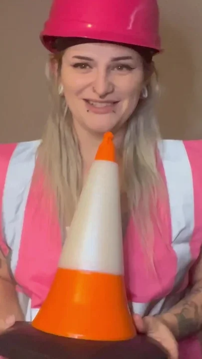 Stretching My Tight Pussy with Massive Traffic Cone Dildo