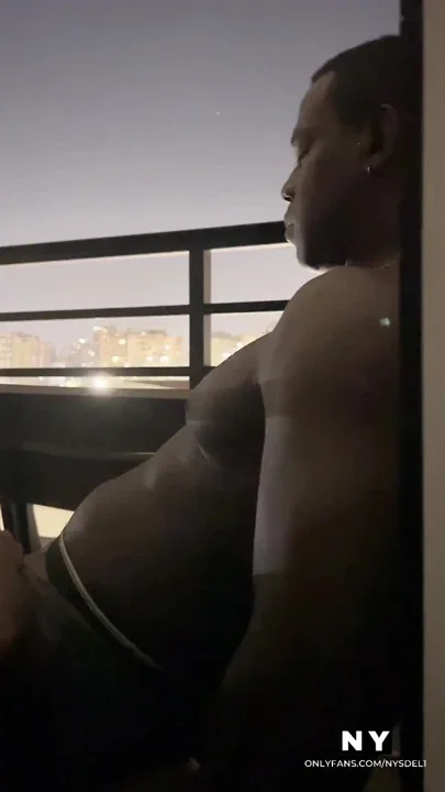 Sexy brunette gives a delicious spectacular blowjob on the hotel balcony