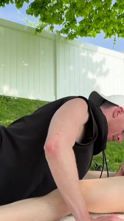 Step Bro Sucks Him Off in the Backyard Til He Busts Clip 1