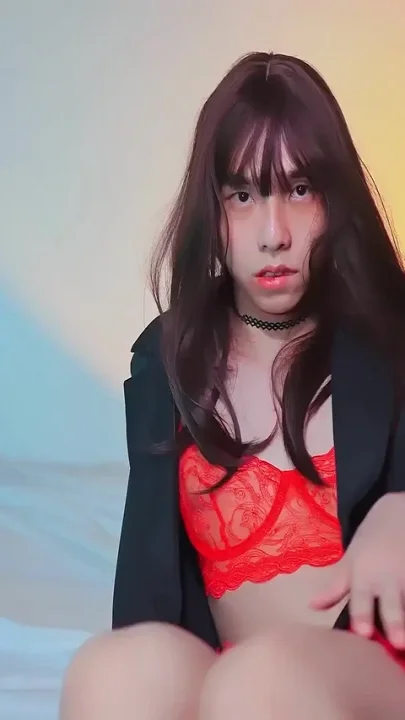 Asian Sissy in Lingerie Cumming in Chastity