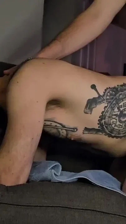 Big dicked cowboy pounds out hairy tatted otter Clip 1
