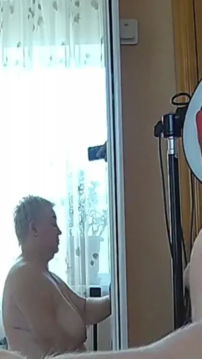 Fingering my cock and cum on her big tits 2