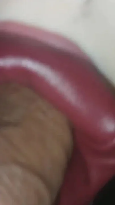 Double throatshot in shiny pants