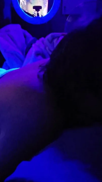 Naked sucking cock under black light got mouthful Clip 2