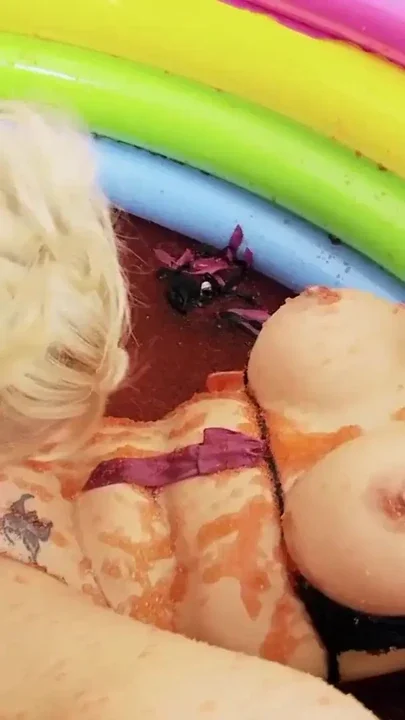 Two sexy lesbians are rolling in the mud pool and having some soft BDSM action Clip 2