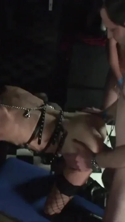 Lady AJ plays with the slave Sandy and 5 slaves - part 2