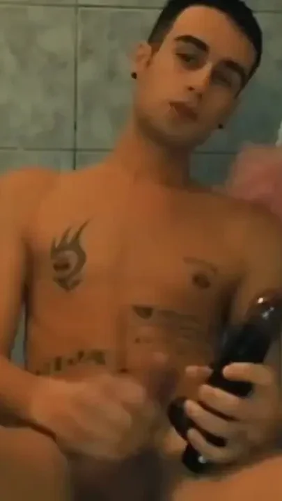Amateur Twink Fucks with Vibrating Black Dildo in Bathtub