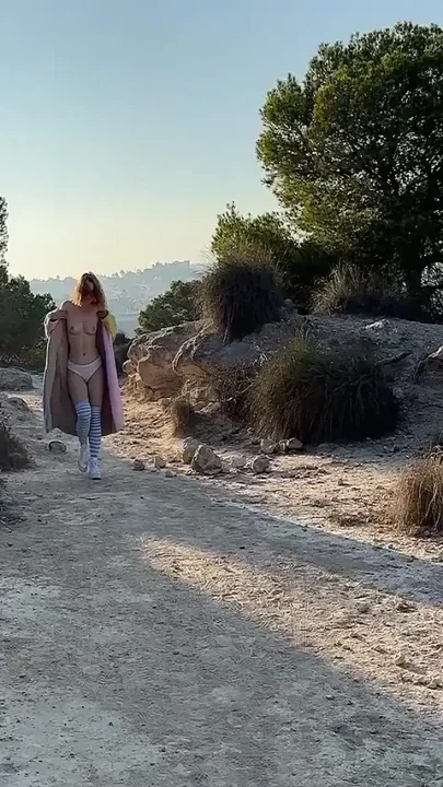 Naked Outdoor Walk with Coat in Mountains