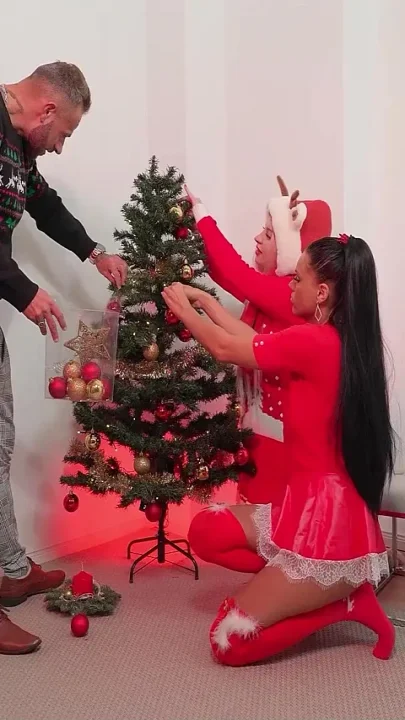 German Skinny Latina Christy Ley and Maria Gail Seduce to FFM 3some at Christmas