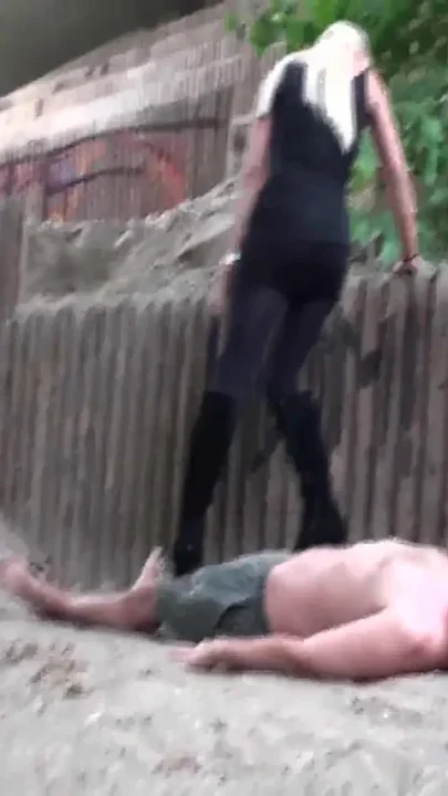 High heels trampling practice outdoors
