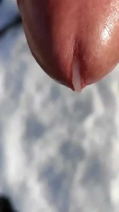 Close up Cum to the Snow and Showing Cum in the Snow