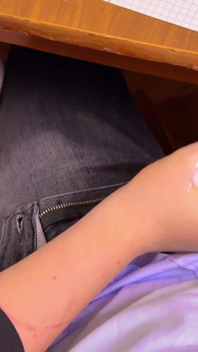 COLLEGEGIRL Jerking him Off again in MATH Class under the Table At College Clip 1