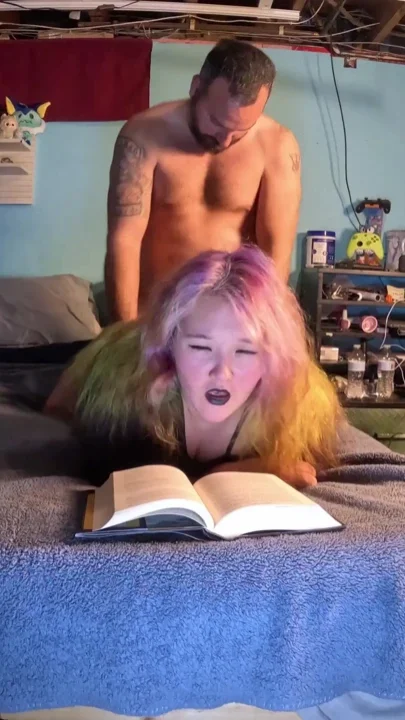 stepbrother interupts my smut reading with rough fucking and creampie Clip 1
