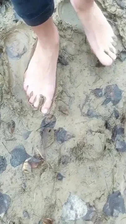 Stepping in Mud Barefoot - Dirty Feet and Jerk off and Stepping on Own Cum at the End