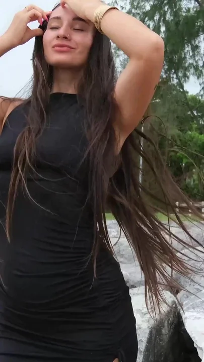 Public Risky and Huge Piss in Tight Black Dress