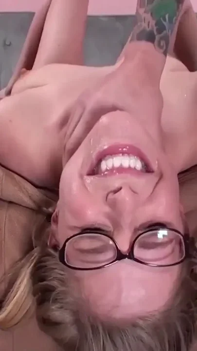 Blowjob with glasses is dangerous when the huge cumshot comes
