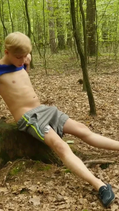 Hot blonde teen jerks off & fingers his asshole in the woods