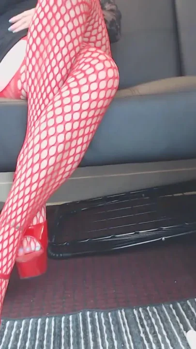 Double crossed sexy red fishnets & heels