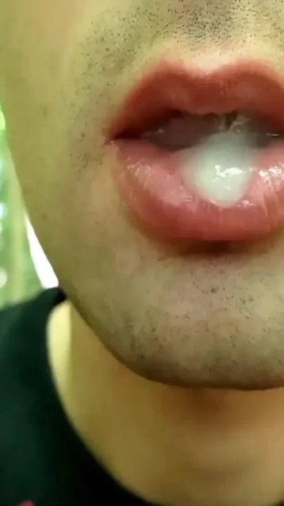 Close up Playing with Cum on Lips - Blowing Cum Bubbles and Swallowing All That Cum
