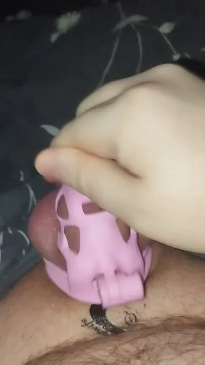 Cum in chastity cage watching BBC porn