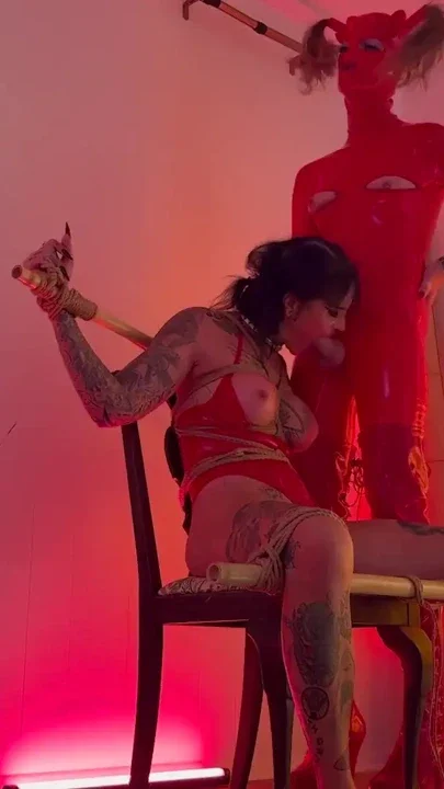 Latex and Bondage - Latex Trans FemDom Fucks her tied up Trans Submissive Clip 2