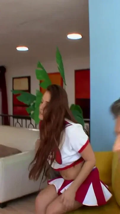Busty teen cheerleader comes over for a visit