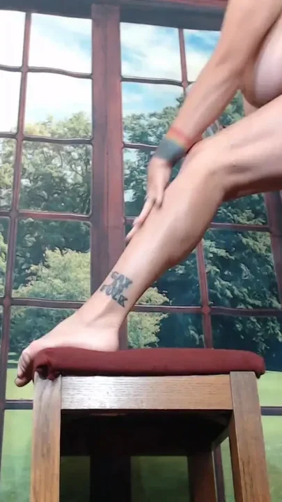 Nude oiling legs thighs calves