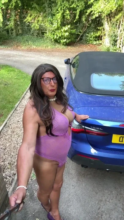 Sexy Crossdresser Kellycd2022 in purple sexy bodysuit and heels Clip 2