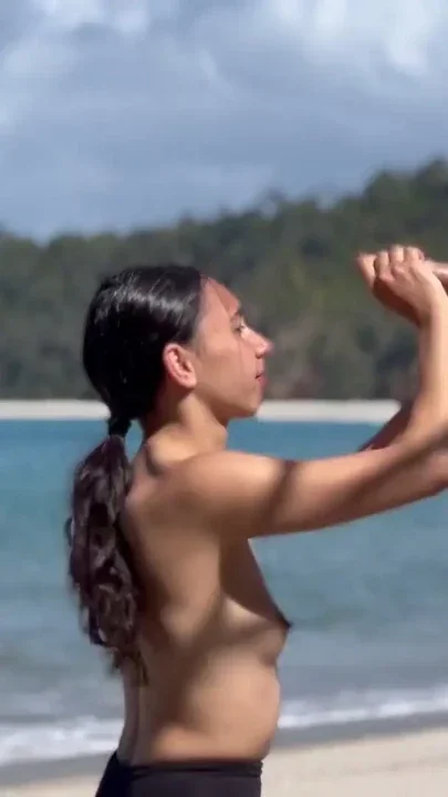 Petite brunette sucks BWC on a beach Whoopsy-Kiwi Clip 1