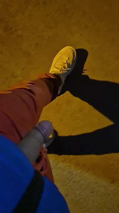 Thick and big Bulgarian cock gets hard in public on the street and squirts cum Clip 1