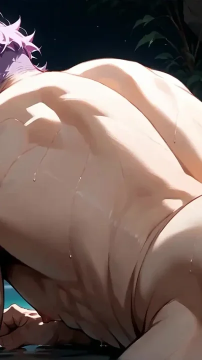 Steamy Rock Cavern Is Home to Glistening Purple-haired Muscle Studs There Are