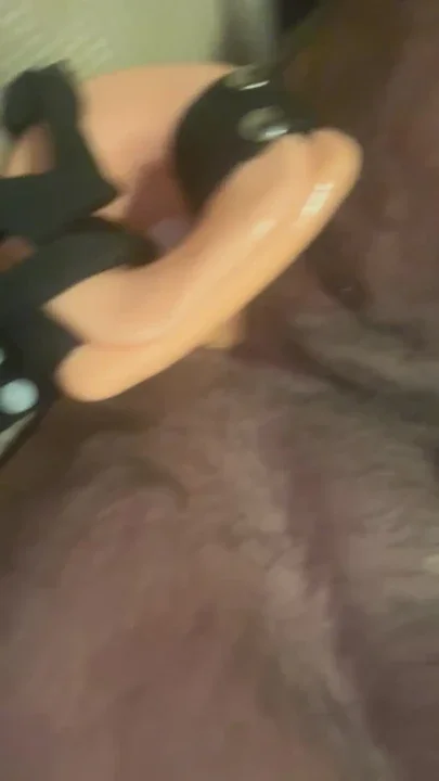 Greek hairy daddy fking his hole with strap on
