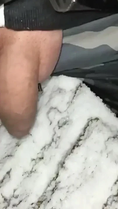 Touching Snow with Cock Pee and Cum in Snow