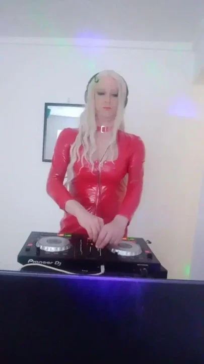Tgirl techno DJ on fire
