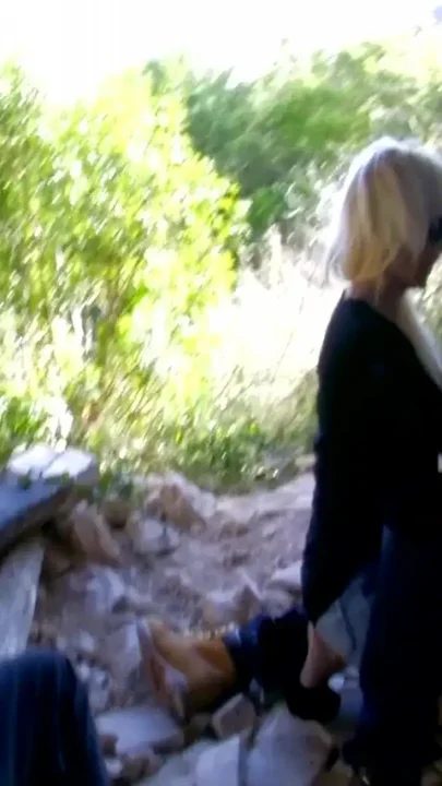 Blonde mature slut bounces her big ass outdoors