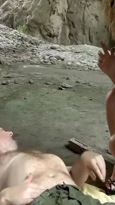 Horny milf sucks a huge cock then rides it hard outdoors