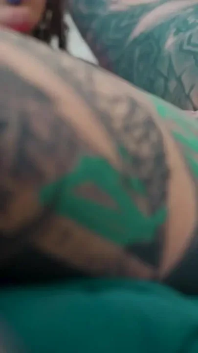 Ink Covered Beauty Solo Anal Toy Play in Lace Lingerie Clip 2