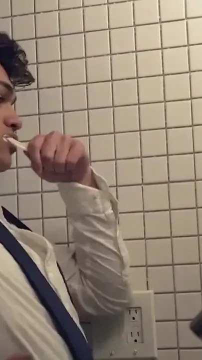 Cute innocent boys bang in the bathroom