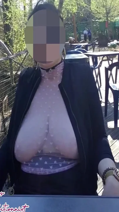 Small Café on the Terrace with a Transparent Top and a Mini Skirt No Panties
