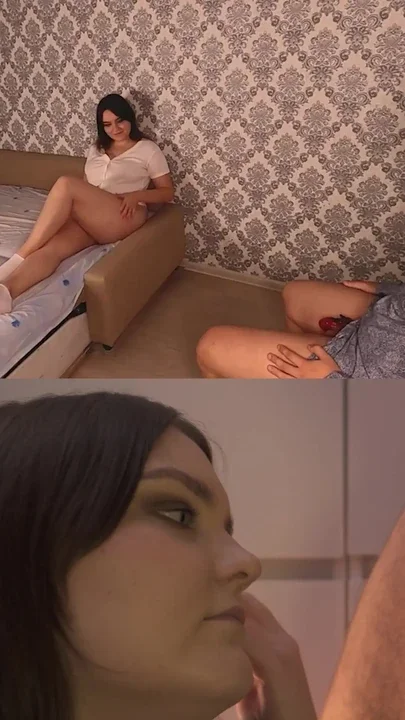 SH Cuckold tries Strapon after Eating Male Cum from his Wife's Pussy chastity Belt Femdom